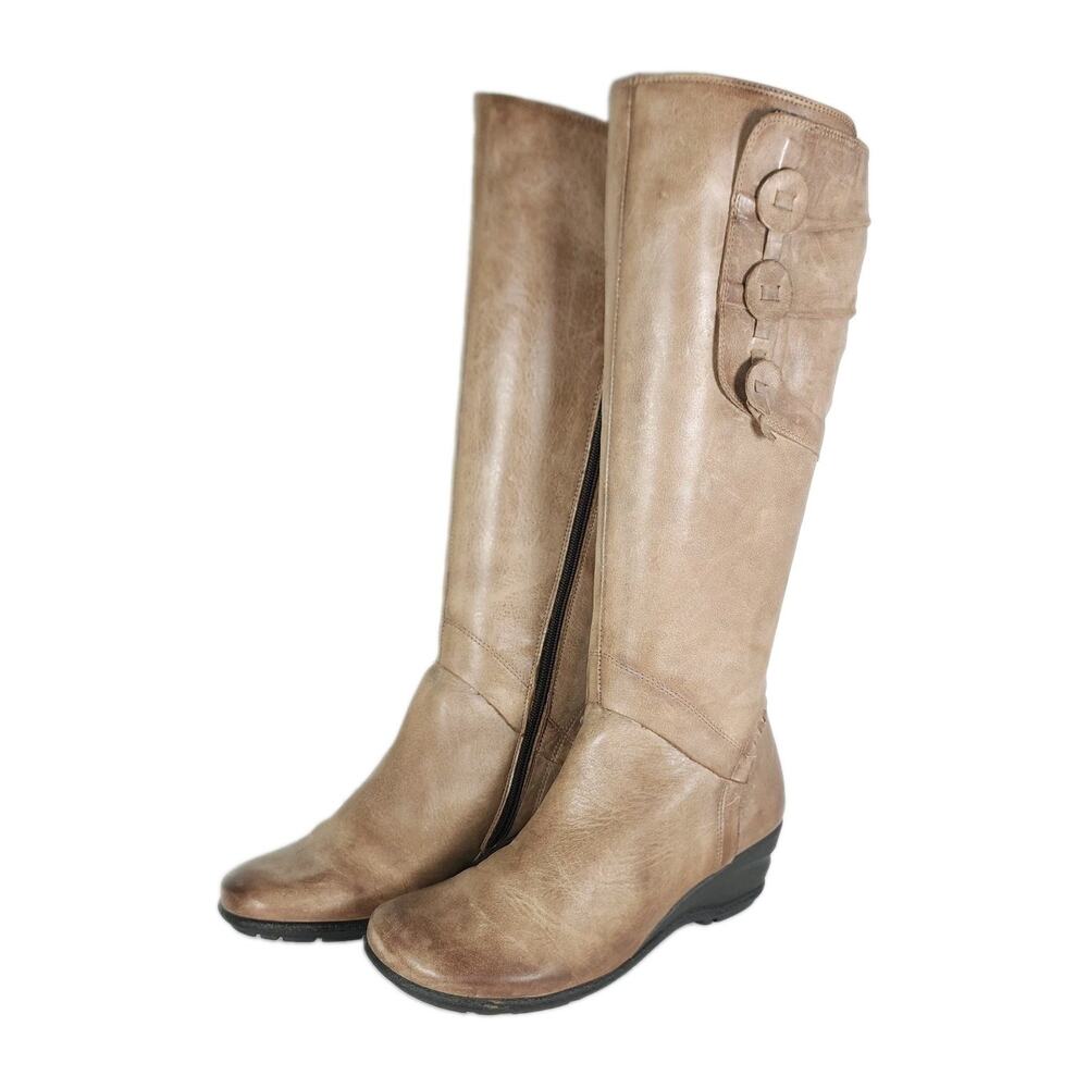 Miz Mooz Oriel Women's 38 US7,5 Taupe/Brown Soft Leather Wedge Knee High Boots